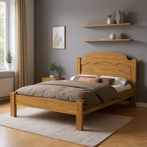 Cama de Casal em Madeira Mdf Iris Reforçada Estilo Moderno para Quarto Tradicional:nature