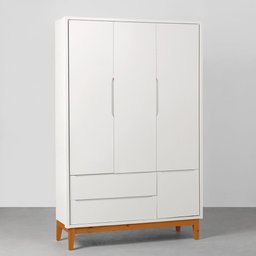 Kit Quarto Theo com Pés Square Mel - Berço + Cômoda 6 Gavetas + Guarda-Roupa 3 Portas - Branco Abra  - 6