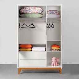 Kit Quarto Theo com Pés Square Mel - Berço + Cômoda 6 Gavetas + Guarda-Roupa 3 Portas - Branco Abra  - 8