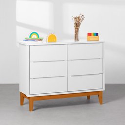 Kit Quarto Theo com Pés Square Mel - Berço + Cômoda 6 Gavetas + Guarda-Roupa 3 Portas - Branco Abra  - 4