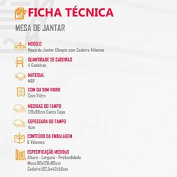 Mesa Olímpia 120cm Mdf Vidro Canto Copo Com 4 Cadeiras - 3