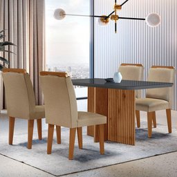 Mesa Olímpia 120cm Mdf Vidro Canto Copo Com 4 Cadeiras - 1