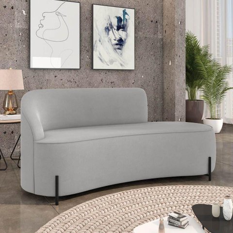 Sofá 3 Lugares Orgânico 180cm Pé Ferro Preto Morgan Suede Cinza