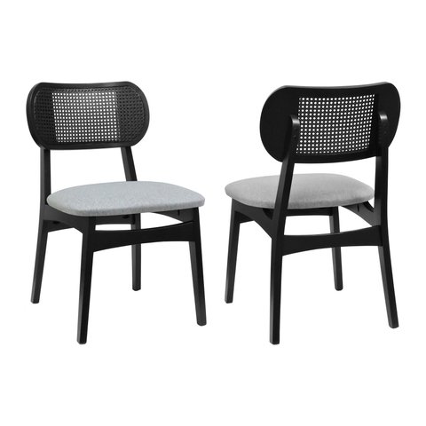 Kit 2 Cadeiras Organik Encosto Anatômico com Telinha - Preto - Assento Est. Linho Cinza Mescla Imp.