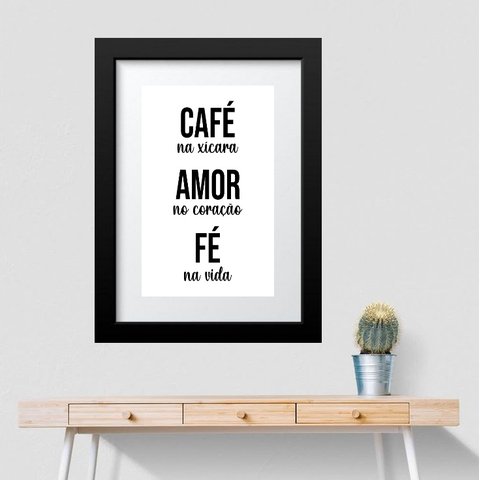Quadro Cozinha Café Amor Fé - 60x48cm:madeira Preta