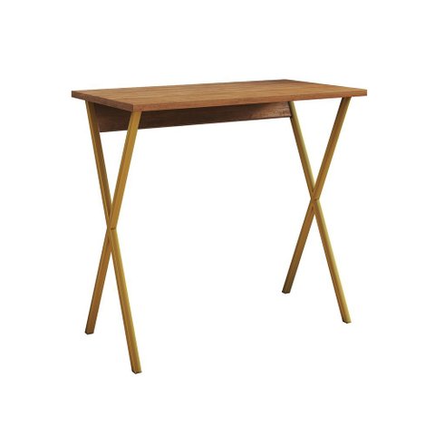 Mesa de Escritório X 90x53 para Trabalho e Estudo com Base em Ferro - Ferro Dourado Tampo Amêndoa