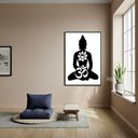 Ver imagem 1 de Quadro Silhueta Buda - Flor de Lótus e Símbolo Om - 70x50cm:moldura Preta