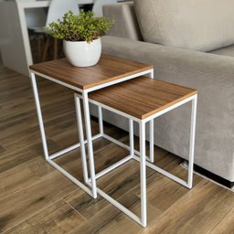 Conjunto de Mesas Ninho Atlanta Amadeirado - Branco - 1