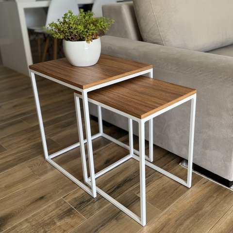 Conjunto de Mesas Ninho Atlanta Amadeirado - Branco