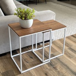Conjunto de Mesas Ninho Atlanta Amadeirado - Branco - 2