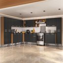 Ver imagem 1 de Armário Cozinha Modulada Completa de Canto 534cm Pequim Pop Multimóveis Mp3771 Madeirado/preto