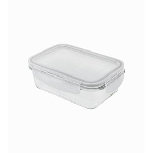 Pote Oikos 330ml de Vidro com Tampa Transparente Retangular Raso - Branco