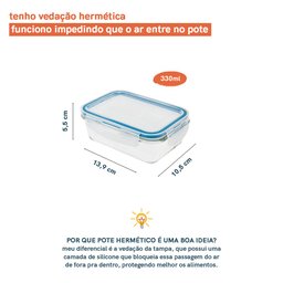 Pote Oikos 330ml de Vidro com Tampa Transparente Retangular Raso - Branco - 3