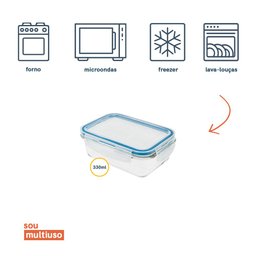 Pote Oikos 330ml de Vidro com Tampa Transparente Retangular Raso - Branco - 7