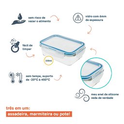 Pote Oikos 330ml de Vidro com Tampa Transparente Retangular Raso - Branco - 5