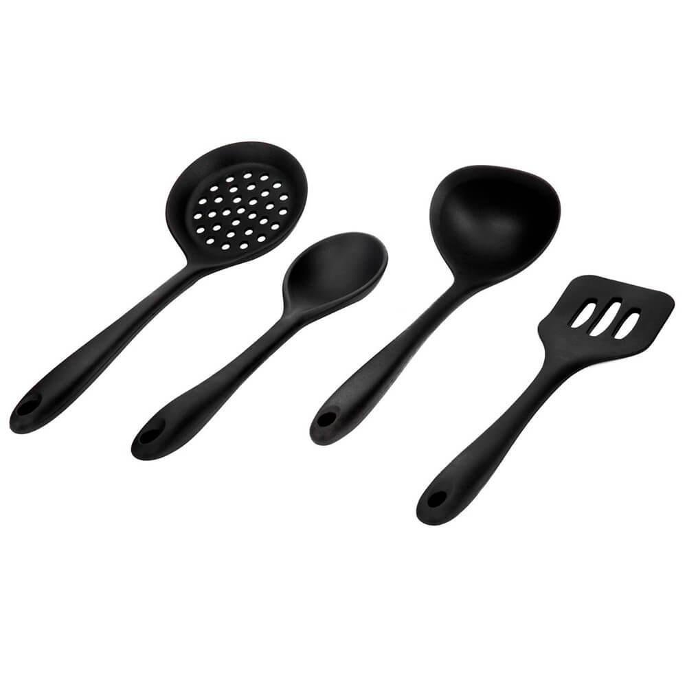 Kit de Utensílios de Cozinha de Silicone Vegas Preto 4 Peças - Casambiente