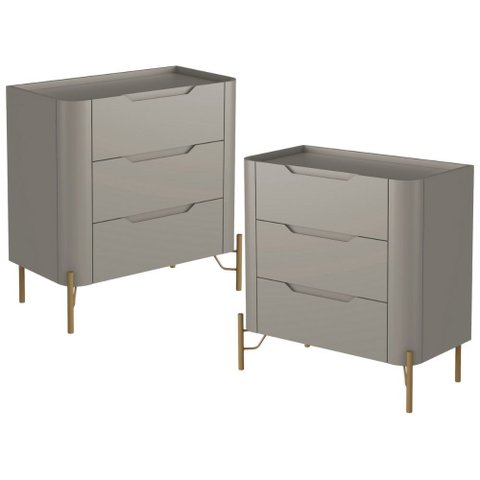 Kit 02 Mesas de Cabeceira Orgânica 3 Gavetas Pés Industrial Dourado Bliss I03 Grigio - Lyam Decor