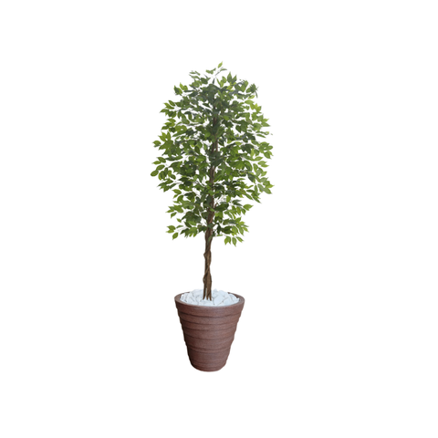 Planta Artificial Ficus Verde 2,10m kit + Vaso Redondo D. Grafiato Marrom 40cm
