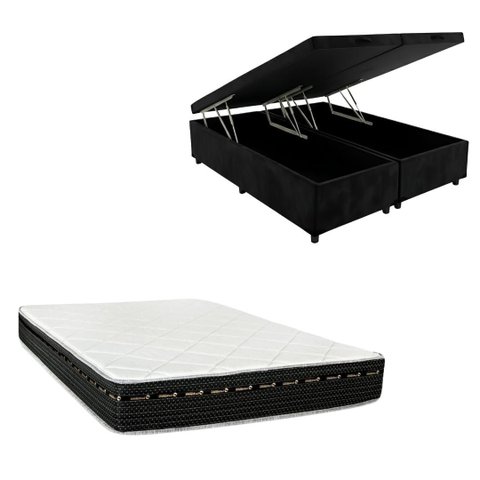 Cama Box Baú Bipartida Blindada + Colchão Eagle Molas Bonnel 22cm | Kit Completo com Cabeceira Boton