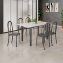 Ver imagem 1 de Conjunto de Mesa Tubular 140cm x 75cm Tampo em Vidro com 6 Cadeiras Iris B Prata/Preto Liso/Martelado