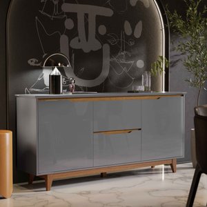 Aparador Buffet Sala Flow 2 Portas 2 Gavetas com Pés de Madeira - Rede Móveis