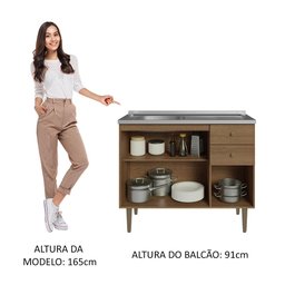 Balcão Gabinete com Pia 3 Portas e 1 Gaveta 105cm Rustic Gourmet Madesa - 5
