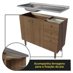 Balcão Gabinete com Pia 3 Portas e 1 Gaveta 105cm Rustic Gourmet Madesa - 10