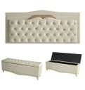 Ver imagem 1 de Kit Helena Cabeceira de Cama Painel e Calçadeira Baú King 195 Cm Suede Porcelana Eli Móveis e Decora