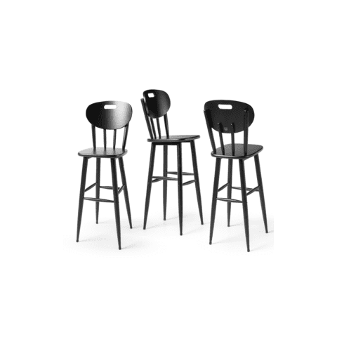 Kit 3 Cadeiras Altas de Madeira Torneada - 83cm Preta