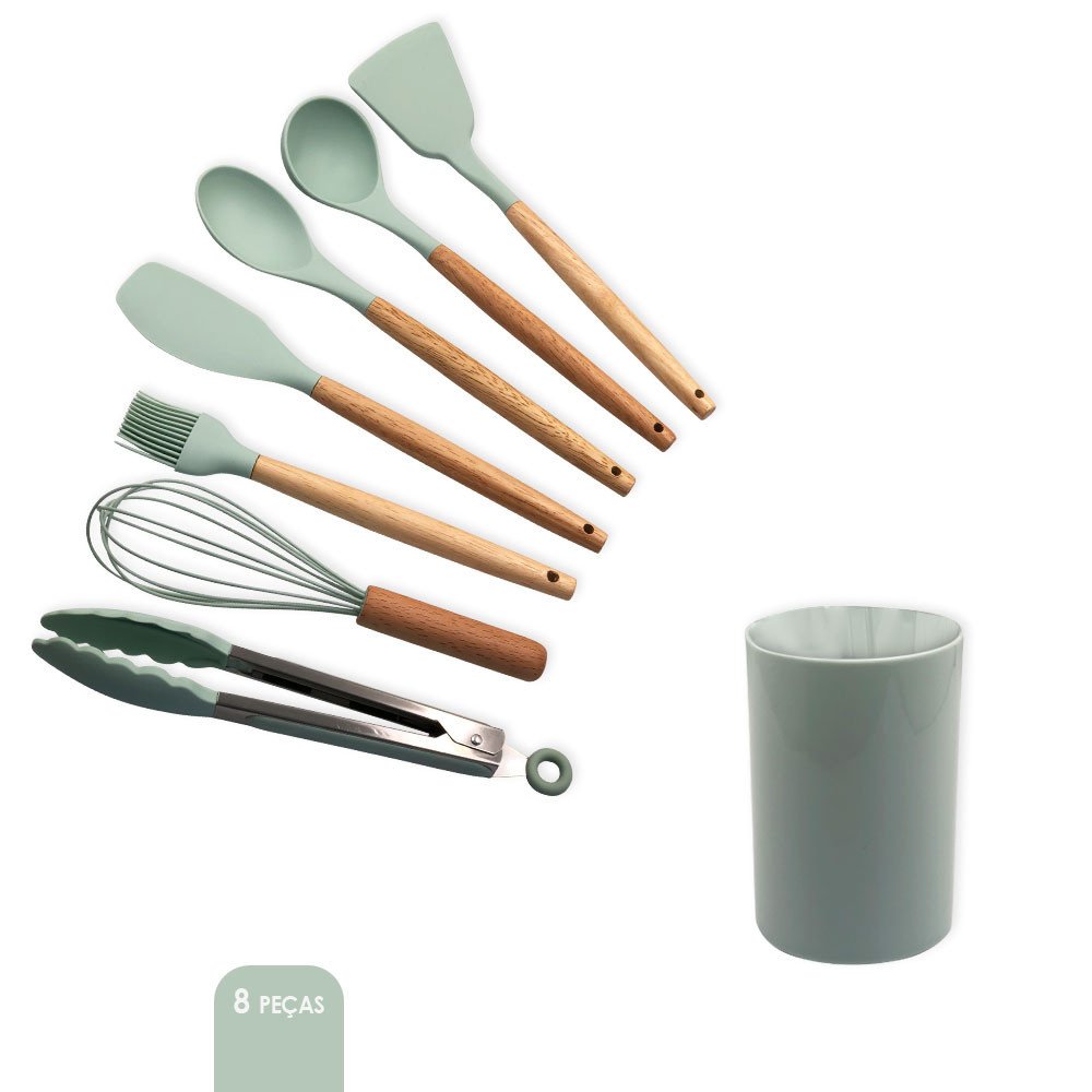 Conjunto de Utensilios Silicone Premium 8 Peças - Verde Claro - 2