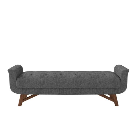 Puff Recamier Decorativo com Pés em Madeira 140 cm Itália P05 Linho Cinza Escuro - Lyam Decor