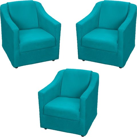 Kit 3 Poltronas Decorativas para Sala Recepção Consultório Manicure Cadeira Mila Suede
