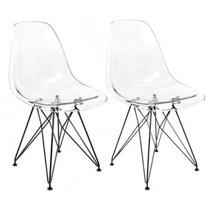 Conjunto Com 2 Cadeiras Eames Eiffel Transparente Empório Tiffany Base Preta