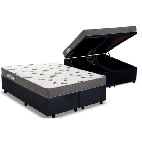 Cama Box Baú King: Colchão Espuma D33 Ortobom Light Saúde + Base Crc Suede Black(186x198)