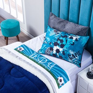 Jogo de Cama Futebol Branco Solteiro 03 Peças - Micropercal 180 Fios Dourados Enxovais