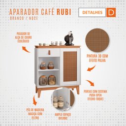 Aparador Café com 01 Gaveta Rubi Branco com Noce - Casa D - 5