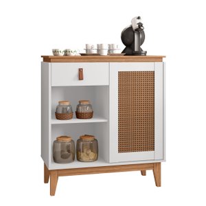 Aparador Café com 01 Gaveta Rubi Branco com Noce - Casa D