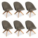 Ver imagem 1 de Kit 6 Poltronas Cadeira Giratória Bela Suede Base Madeira Marrom Pallazio