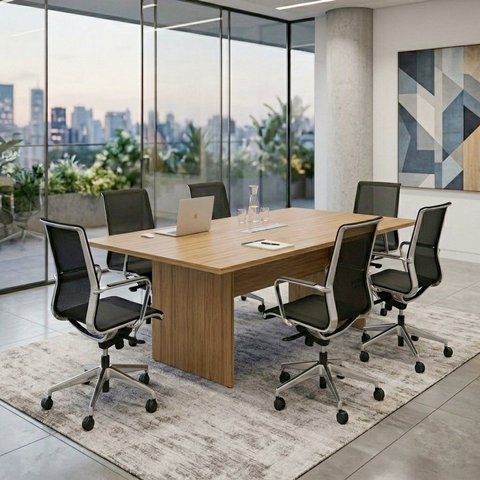 Mesa de Reunião para Escritório Retangular 6 Lugares 180x90cm ME4203 Amêndoa Tecnomobili