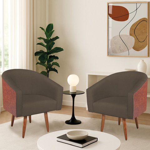 Kit 2 Poltronas Jade Decorativa Moderna Sala de Estar Quarto Escritório Conforto Pés Palito Corano N