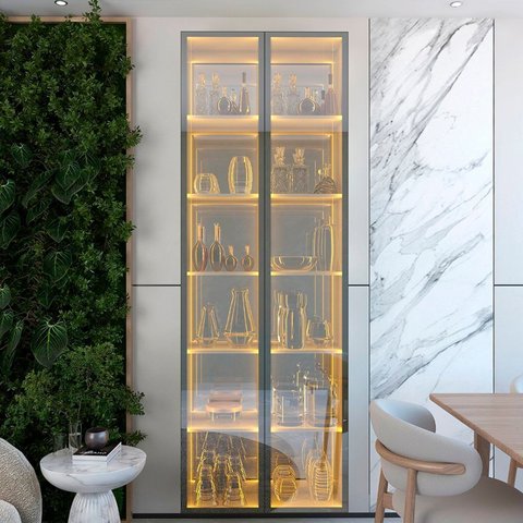 Cristaleira Reflecta 2 Portas 76,4cmx217,6cm MDF com Led e Espelho 100% Luminare Off White