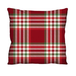 Capa de Almofada Decorativa Xadrez Vermelho 100% Algodão para Sofá - 45x45cm