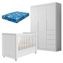 Ver imagem 1 de Berço Americano Tutto New e Guarda Roupa Infantil Eloá Branco Acetinado com Colchão Ortobom -
