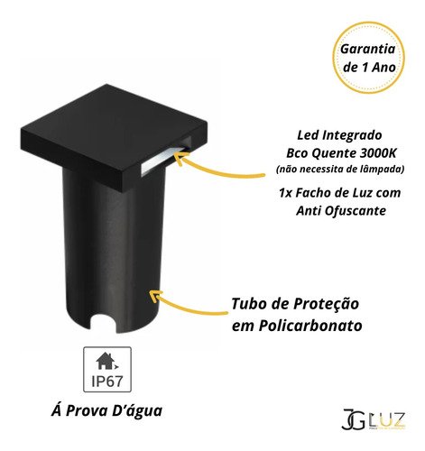 Spot Embutido de Solo Balizador Quadrado Pto / Bco 1 Facho - Preto - Preto - 2