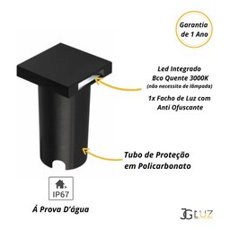 Spot Embutido de Solo Balizador Quadrado Pto / Bco 1 Facho - Preto - Preto - 2