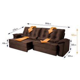 Sofá Retrátil Reclinável 300cm Ascari Suede Velut com molas Ensacadas - King House - 3