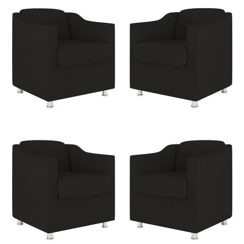 Kit 04 Cadeira Poltronas Decorativas Sala de Espera Clinica Cor:preto