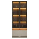 Ver imagem 1 de Kit 2 Cristaleiras com LED 1 Porta de Vidro 3 Prateleiras Magnata Canela/Gris
