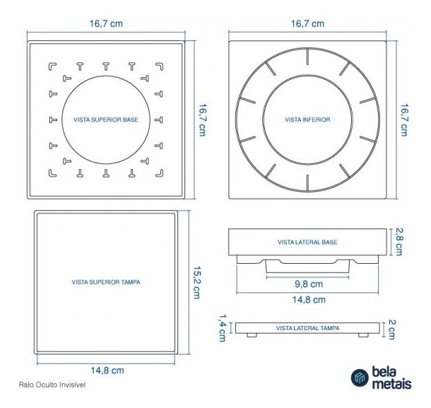 Ralo Oculto Invisível 15x15 com Encaixe Universal - 8