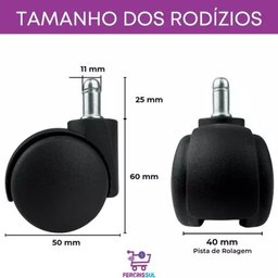 Kit 5 Rodízios para Cadeira de Escritório - Troca Fácil e Universal! - 7